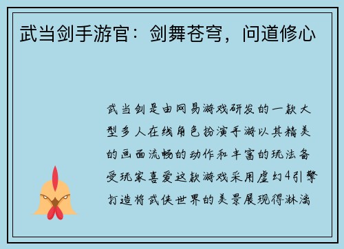 武当剑手游官：剑舞苍穹，问道修心